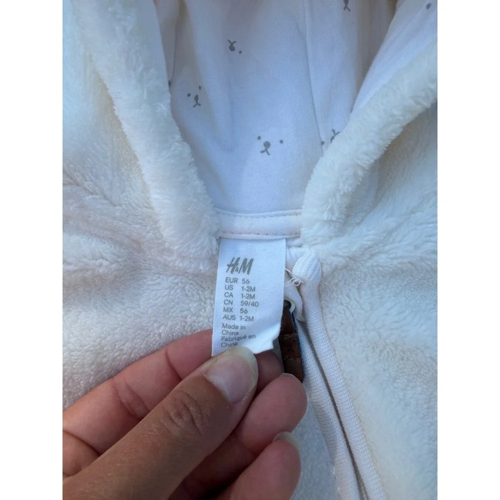 HM Baby Bear Fleece Pram Suit Cream Hooded Bunting 1-2M 0663383 8